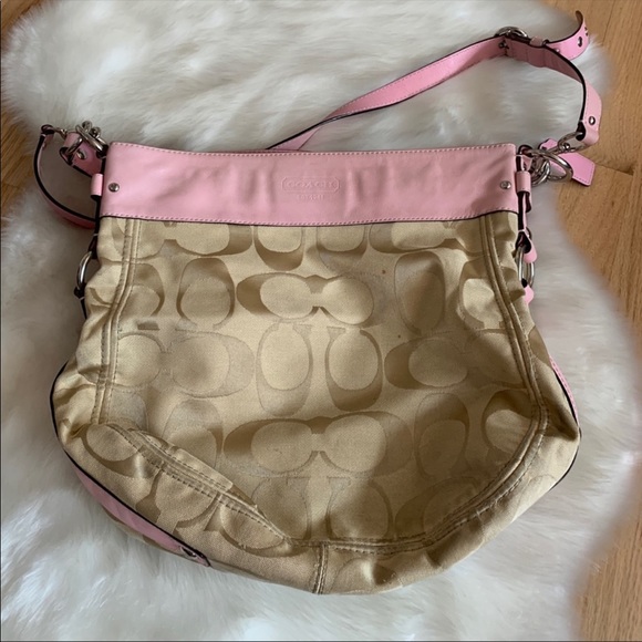 Coach Crossbody Bag—Signature‎ Print, Pink Trim - Picture 1 of 8